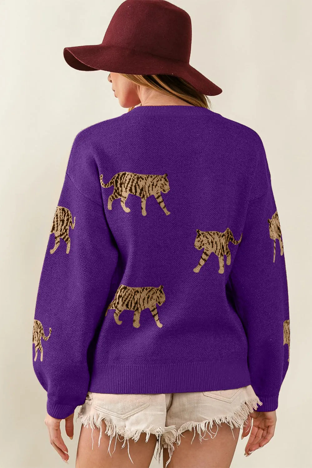 BiBi Tiger Pattern Long Sleeve Sweater - Wellen Fashion