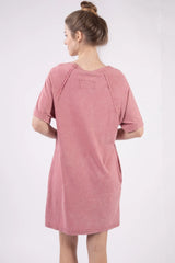 VERY J Washed Round Neck Mini Tee Dress - Wellen Fashion