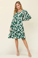 Double Take Full Size Printed Ruffle Hem Dress with Pocket - Wellen Fashion