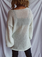 Boat Neck Dropped Shoulder Sweater - Wellen Fashion