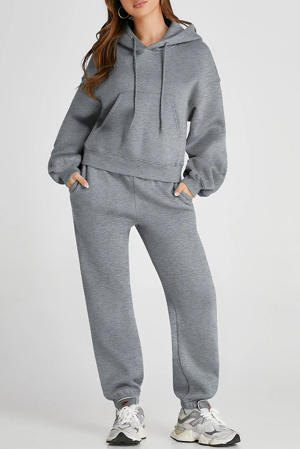 Dropped Shoulder Hooded Top and Pants Active Set - Wellen Fashion