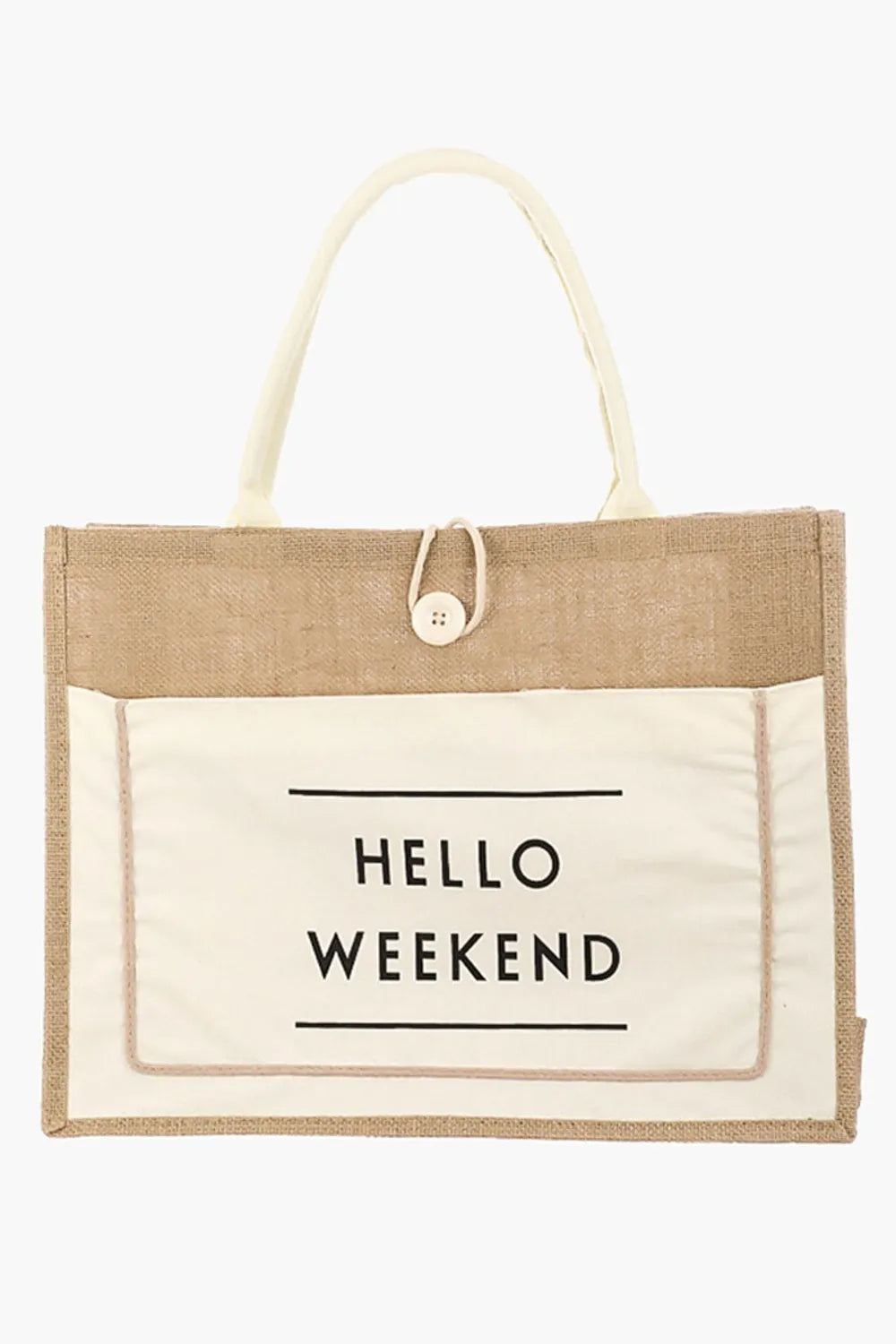 Fame Hello Weekend Burlap Tote Bag - Wellen Fashion