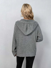 Button-Down Long Sleeve Hooded Sweater - Wellen Fashion