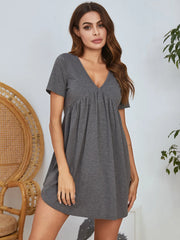 V-Neck Short Sleeve Lounge Dress - Wellen Fashion