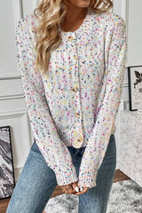 Confetti Button Up Long Sleeve Cardigan - Wellen Fashion