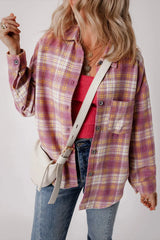 Plaid Collared Neck Long Sleeve Shacket - Wellen Fashion