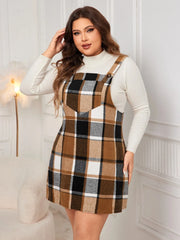 Honey Plus Size Plaid Wide Strap Overall Dress - Wellen Fashion