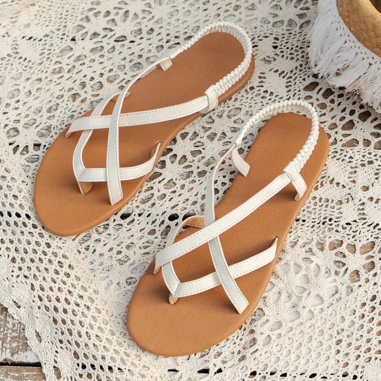 PU Leather Crisscross Flat Sandals - Wellen Fashion